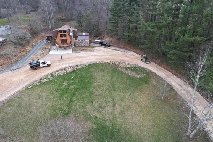 The graded loop drive before paving, seen from the air