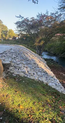 Rock riprap along a creek bank