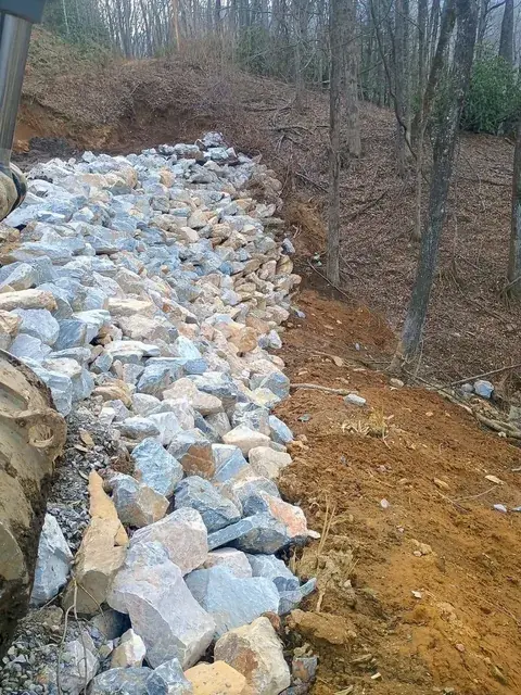 Large stone placed along a bank
